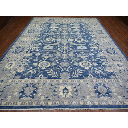 10'2"X13'6" Denim Blue Wool Hand Knotted Fine Peshawar Densely Woven Rug