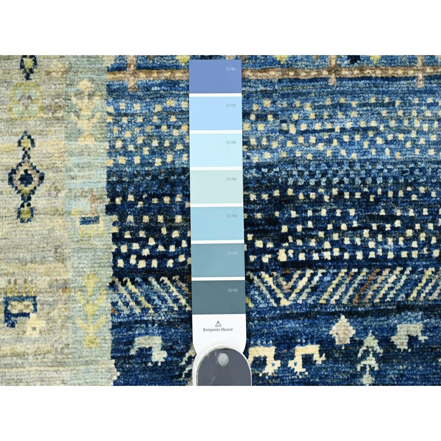 2'6"X9'8" Blue Hand Knotted Kashkuli Animal Figurines All Wool Runner Rug