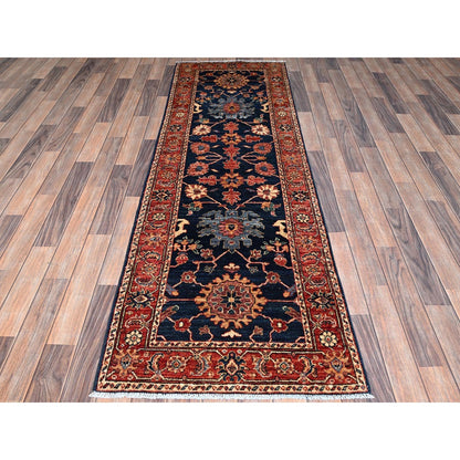 2'6"X8' Midnight Blue Heris All Over Design Hand Knotted Wool Runner Rug