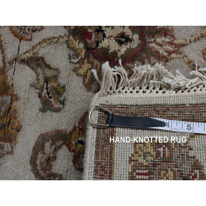 2'7"X16' Bone White Wool And Silk Rajasthan Hand Knotted Xl Runner Rug