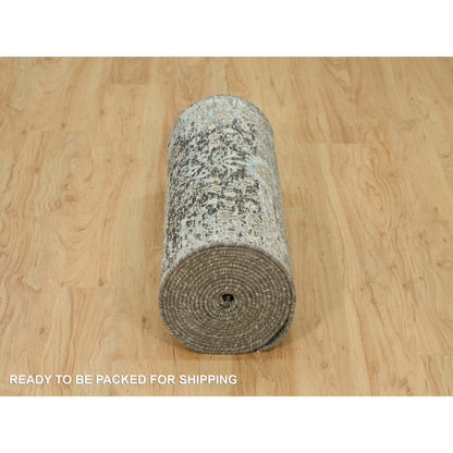 Rug 2'8"x23'10" Gray Transitional Hand Knotted Silk and Wool XL Runner