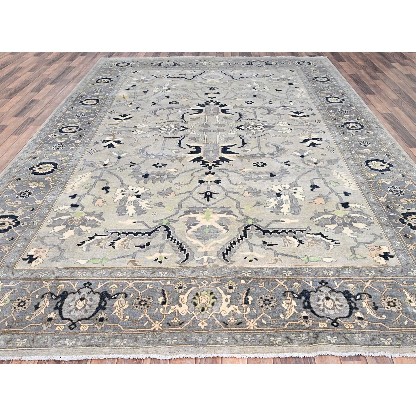 9'X12'2" Gray Seeripe Heris Design 100% Wool Hand Knotted Oriental Rug