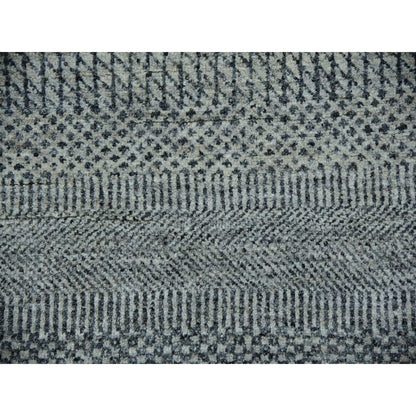 10'X10' Trout Gray Hand Knotted Modern Grass Design Undyed Wool Round Rug