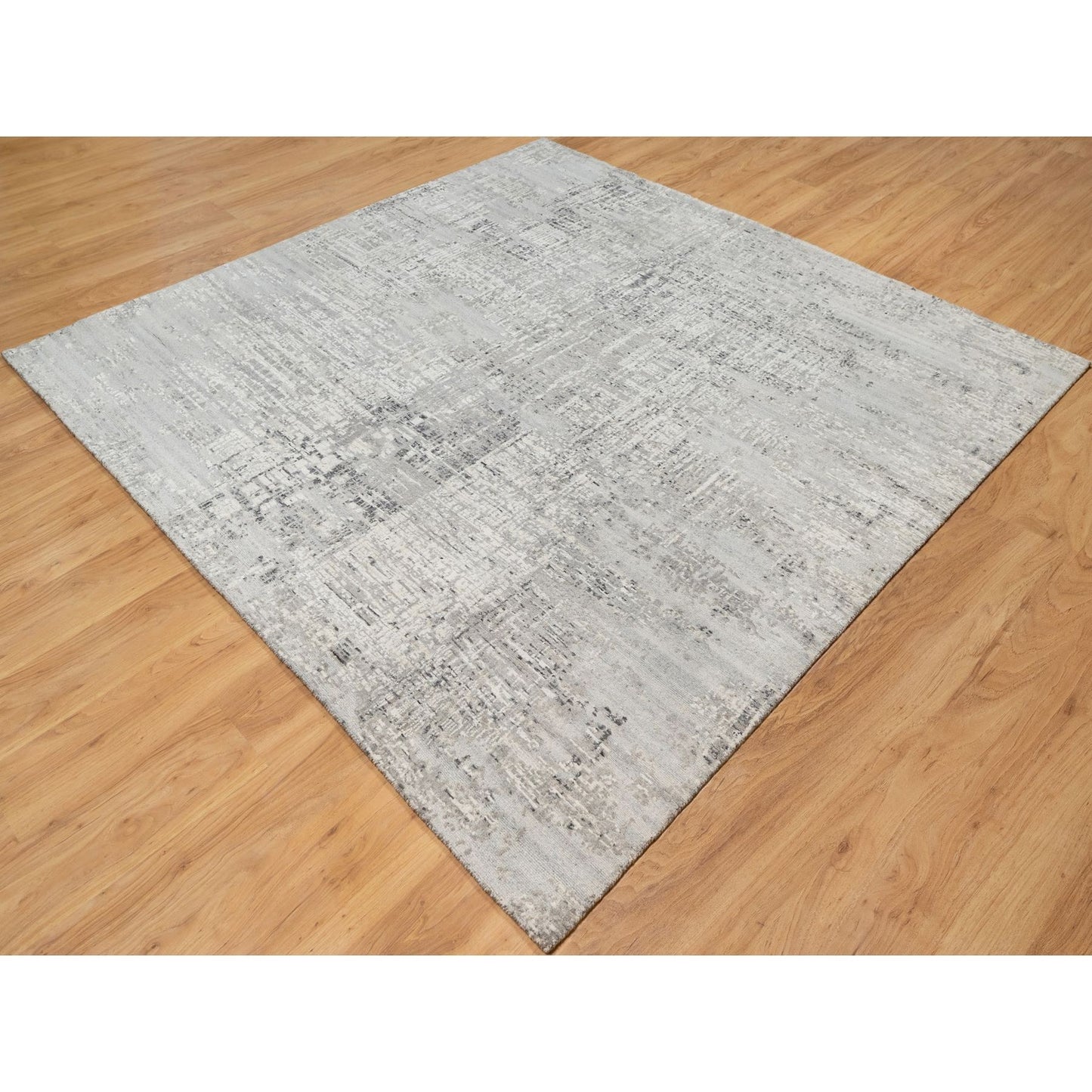 8'1"X8'1" Gray Undyed Natural Wool Modern Hand Knotted Square Rug