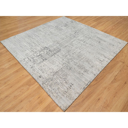 8'1"X8'1" Gray Undyed Natural Wool Modern Hand Knotted Square Rug