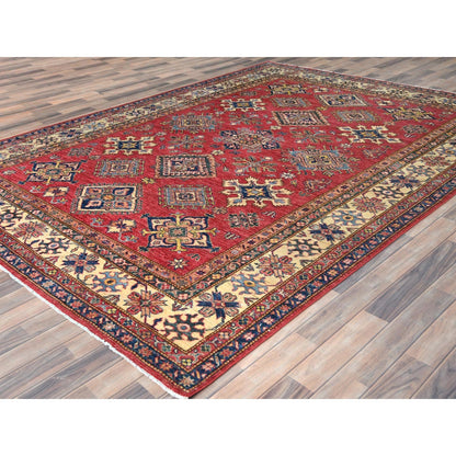 7'10"X10'6" Coral Red Natural Wool Hand Knotted Afghan Super Kazak Rug