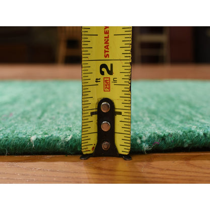 Solid Design Sample Silk Hand Knotted Mat Rug Green Plain 2'x3'1
