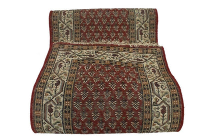 Hand-Knotted Wool Oriental Runner Rug Red Allover