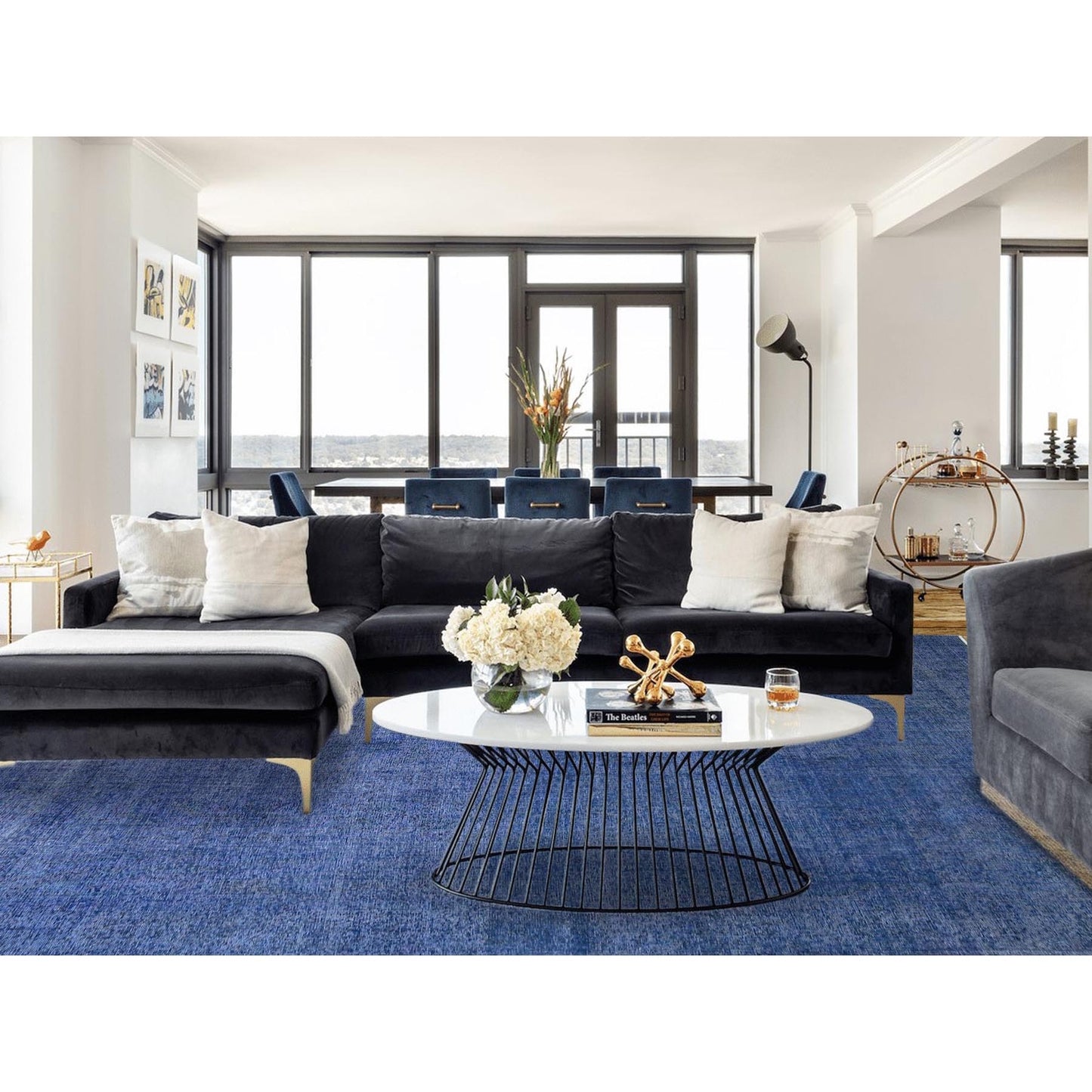 10'X12'7" Blue Hand Knotted Vintage Zoroastrian Tebraz Wool Oriental Rug