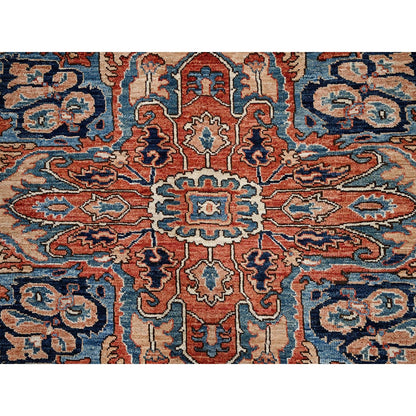 9'X12'1" Yale Blue Seeripe Heris Hand Knotted High Mountain Soft Wool Rug