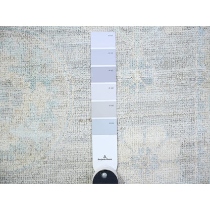 4'X12'2" Gray White Wash Peshawar Wool Hand Knotted Runner Oriental Rug