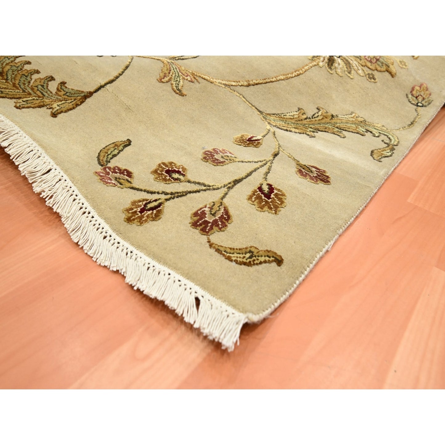 6'X8'10" Brown Hand Knotted Wool And Silk Botanical Design Oriental Rug