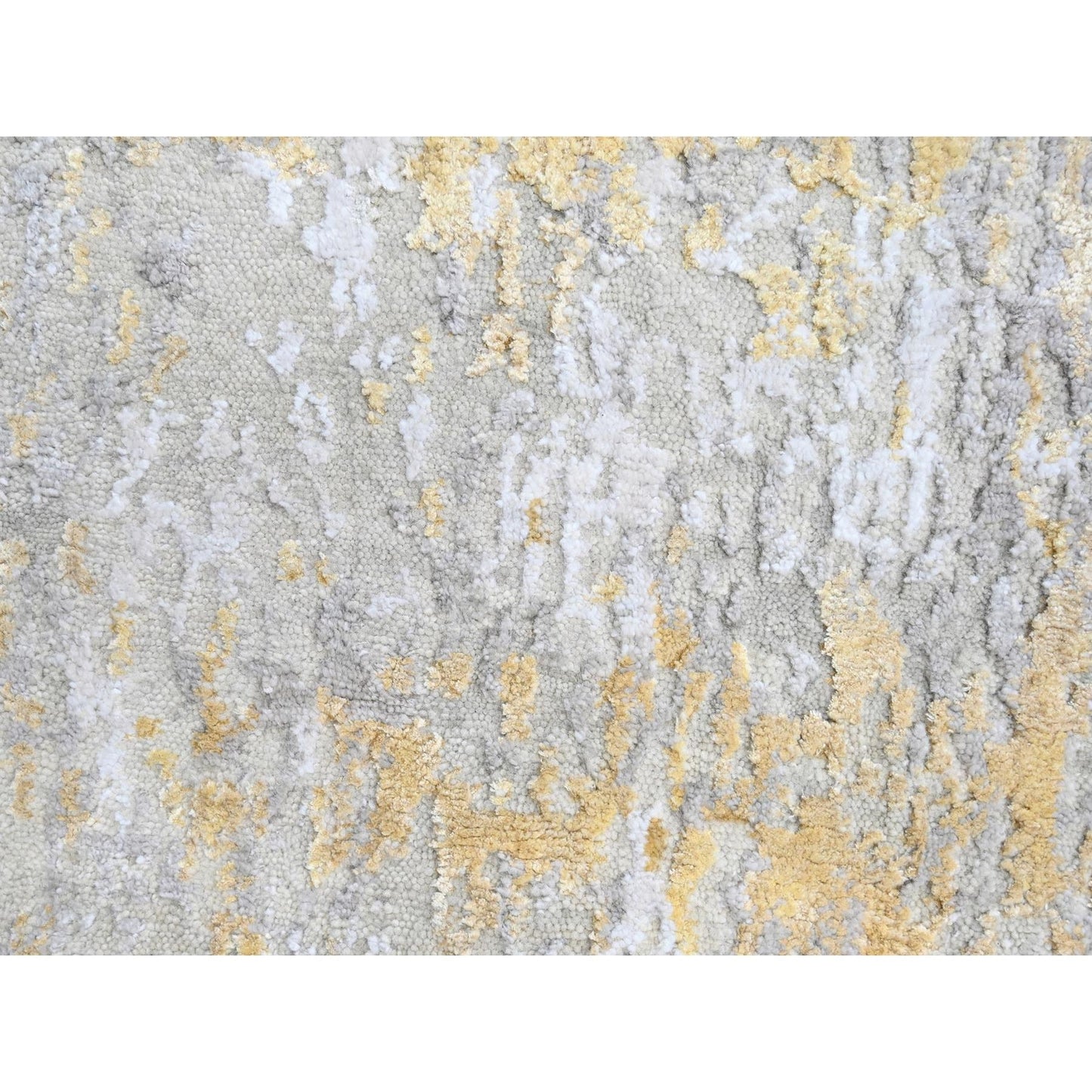 2'6"X9'9" Beige Abstract Design Wool And Silk Hand Knotted Runner Rug