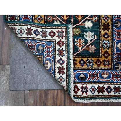 2'X5'8" Green Hand Knotted Wool Oushak Willow And Cypress Tree Runner Rug