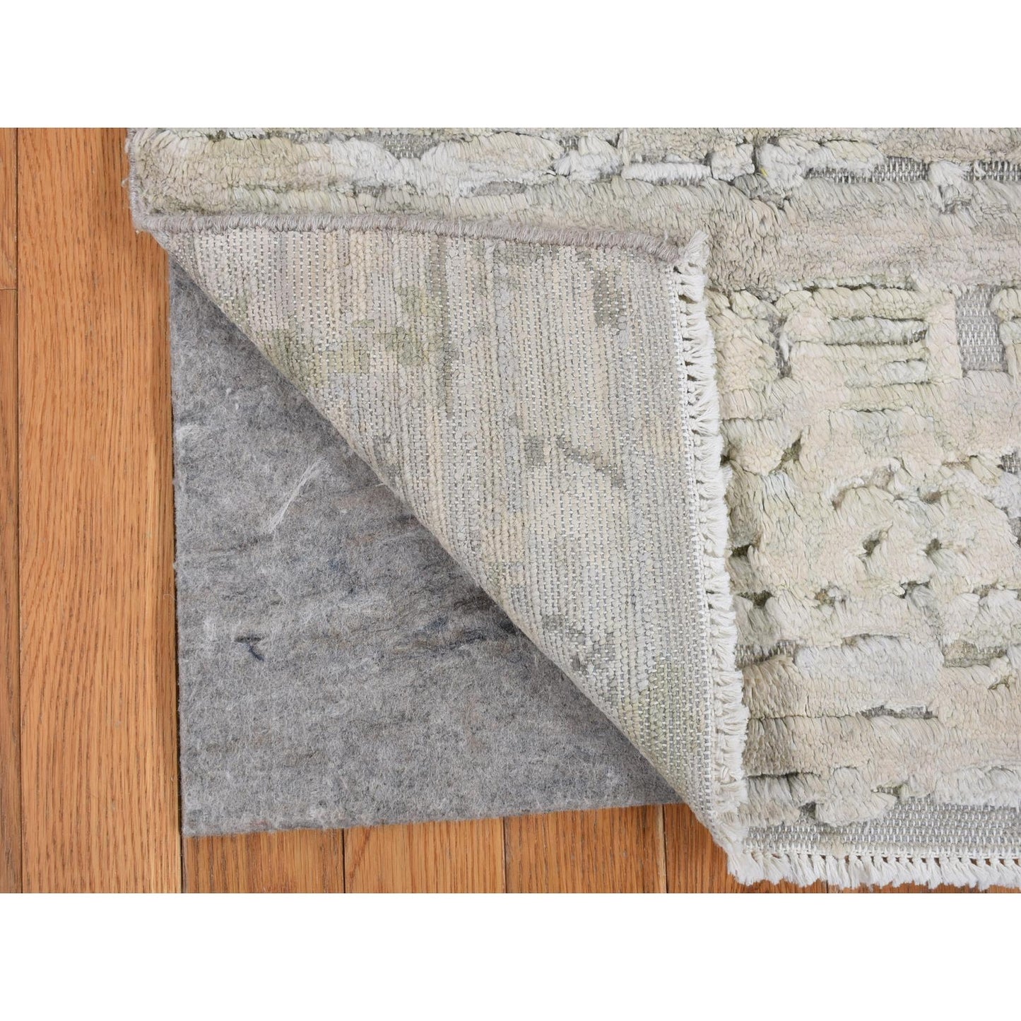 2'X2' Bone White Sample Modern Silk With Wool Hand Knotted Square Rug