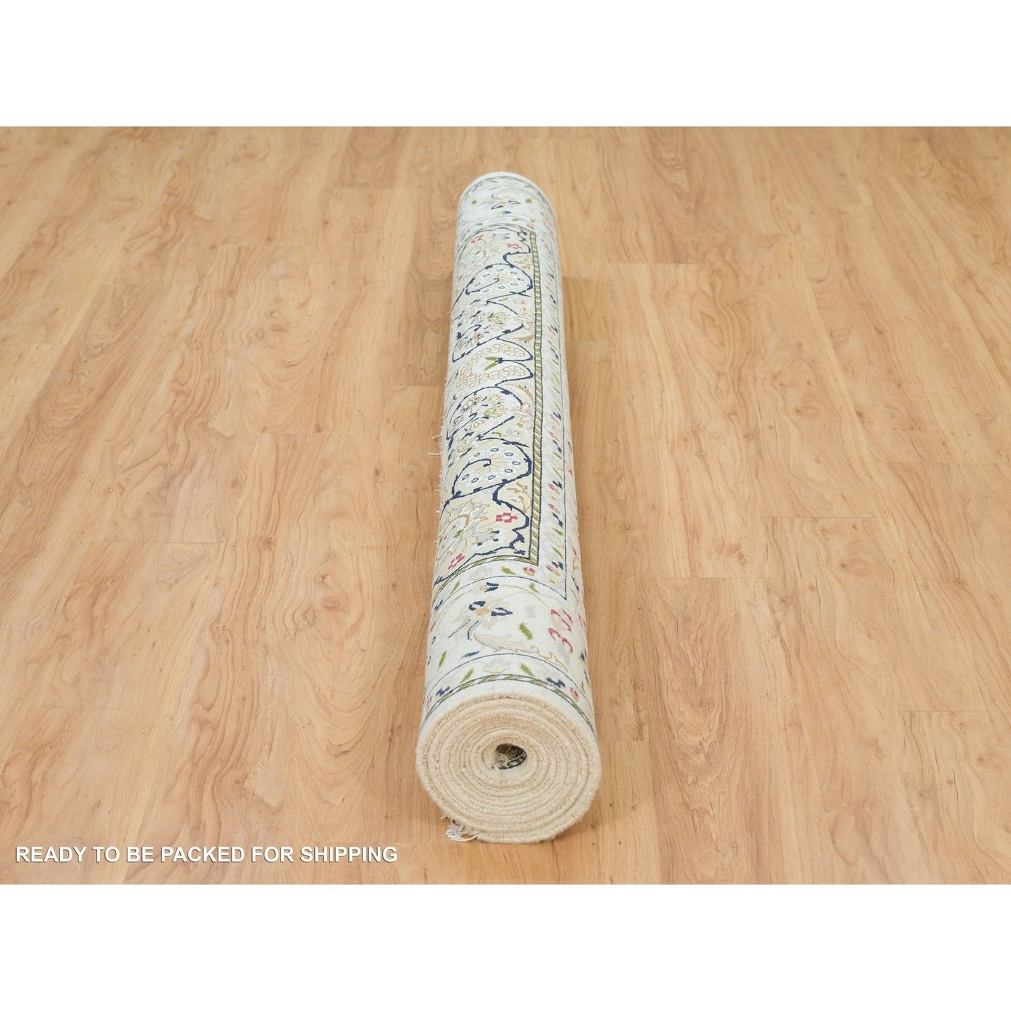 6'1"X9'1" White Hand Knotted Nain Design 250 Kpsi Natural Wool Rug