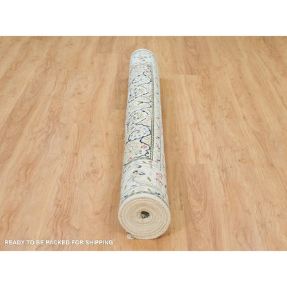 6'1"X9'1" White Hand Knotted Nain Design 250 Kpsi Natural Wool Rug