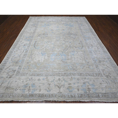 9'X11'9" Silver Gray Hand Knotted Faded Afghan Angora Oushak Oriental Rug