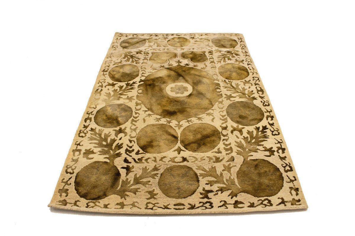 5x8 Cream & Brown Abstract Design Rug Hand-Tufted Modern Living Room Carpet