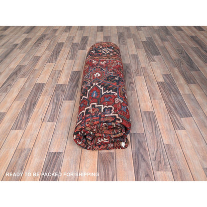 7'5"X8'10" Red Worn Wool Hand Knotted Vintage Zoroastrian Heris Rug