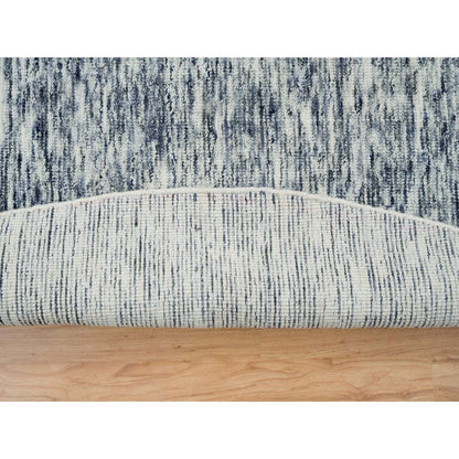 12'X12' Blue Modern Striae Design Pure Wool Hand Loomed Round Rug
