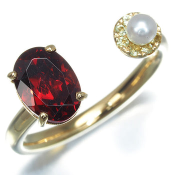 Garnet 1.86Ct Peridot 0.08Ct Pearl 3.0Mm Ring 18K