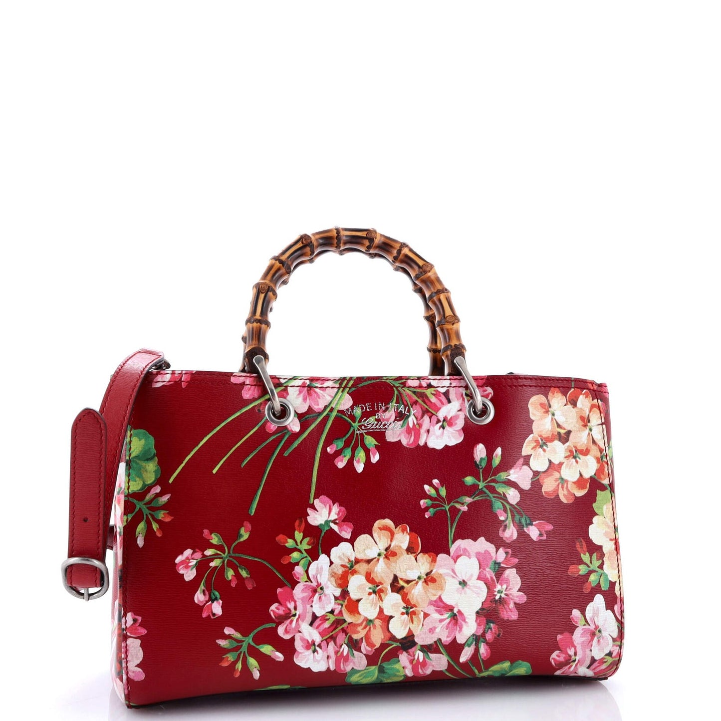 Gucci Bamboo Shopper Tote Blooms Print Leather Medium