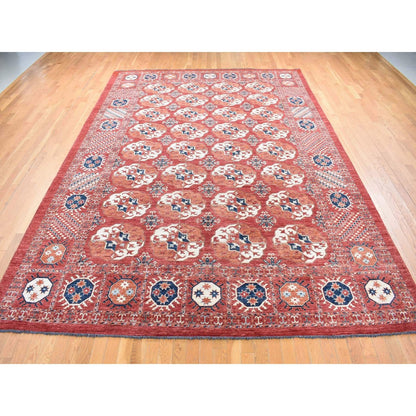 9'10"X14' Red Afghan Ersari Tekke Bokhara Pure Wool Hand Knotted Rug