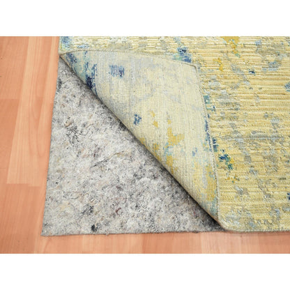 3'10"X6'3" Brown With Navy Silk With Wool Modern Design Hand Knotted Rug