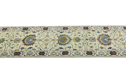 Cream Osh Chobi Peshawar Wool Runner Rug Floral