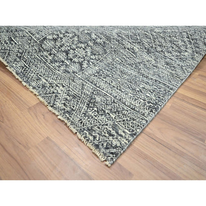 Rug 7'10"x10' Gray Intricate Geometric Design Wool and Silk Hand Knotted