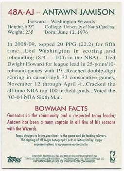 Antawn Jamison 2009 Bowman Autographed Card