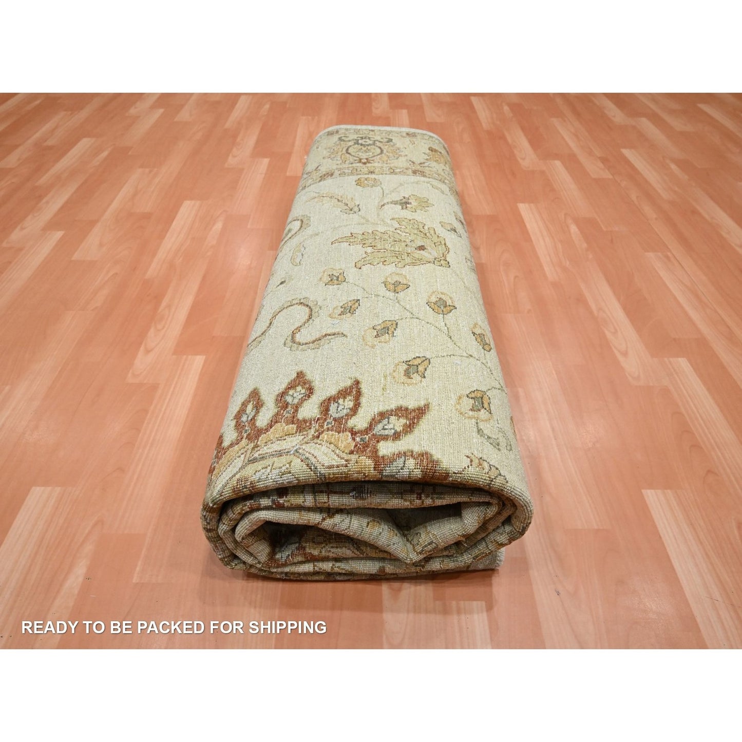 8'X10' Ivory Hand Knotted Agra Ziegler Design Leaf Pattern Pure Wool Rug