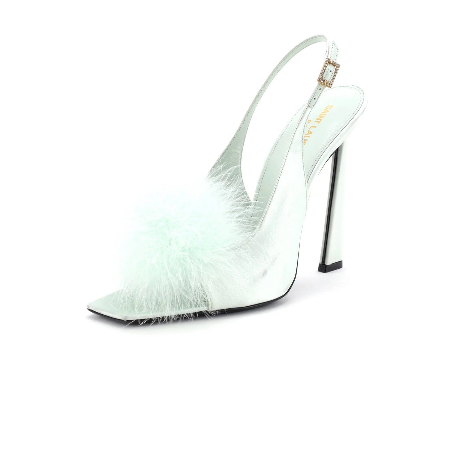 Saint Laurent Women'S Paradis Slingback Sandals Satin With Feathers