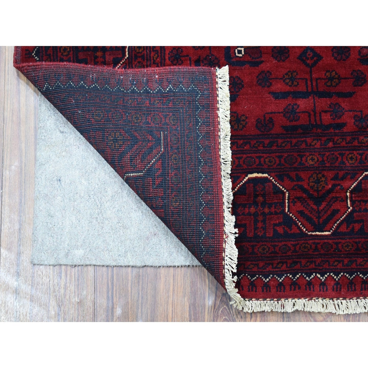 3'3"X4'10" Afghan Khamyab Pure Wool Hand Knotted Deep Red Rug