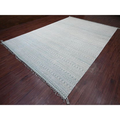 9'7"X14'3" Light Green Geometric Moroccan Weave Hand Knotted Wool Rug