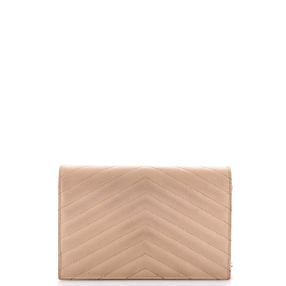 Saint Laurent Classic Monogram Wallet On Chain Matelasse Chevron Leather Small