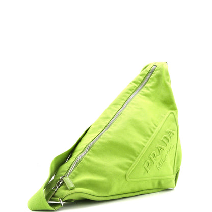 Prada Triangle Logo Zip Crossbody Bag Embossed Canvas Large