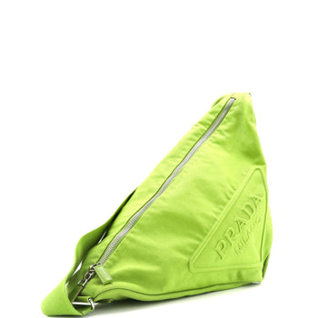 Prada Triangle Logo Zip Crossbody Bag Embossed Canvas Large