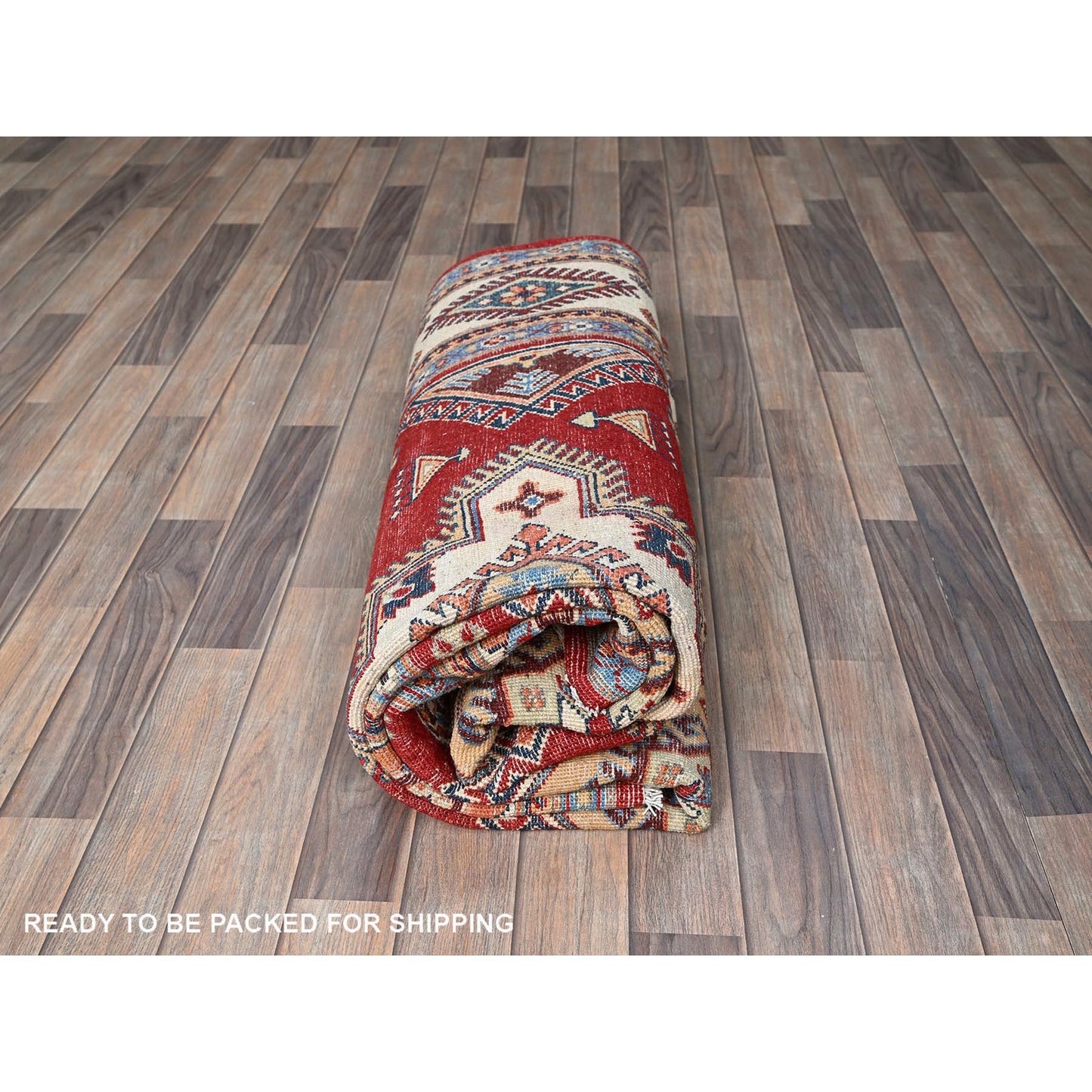 6'X8'10" Red Afghan Special Kazak Geometric Pattern Hand Knotted Wool Rug