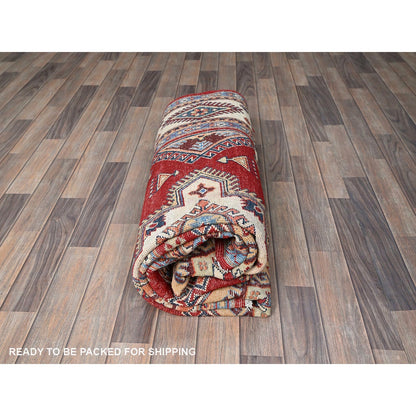 6'X8'10" Red Afghan Special Kazak Geometric Pattern Hand Knotted Wool Rug