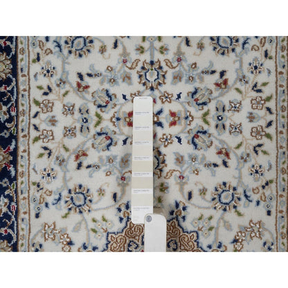 2'8"X10'3" Ivory Nain Medallion Motif Wool & Silk Hand Knotted Runner Rug