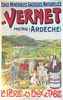 Authentic Original 1900 Vintage French Mineral Water  Poster Vernet Fairies