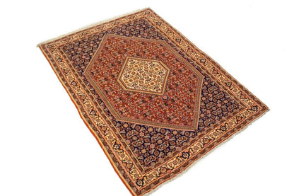 Handmade Vintage Oriental Rug 4X5 Ft Rust Orange