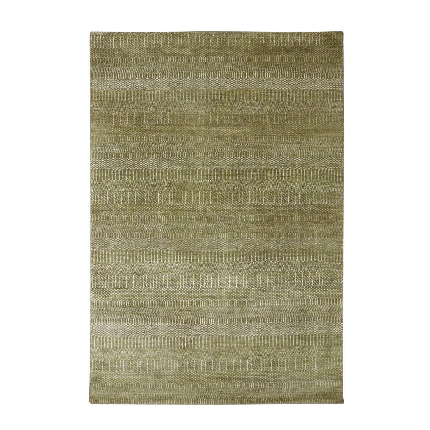 6'X8'9" Shades Of Brown Modern Grass Design Hand Knotted Wool & Silk Rug