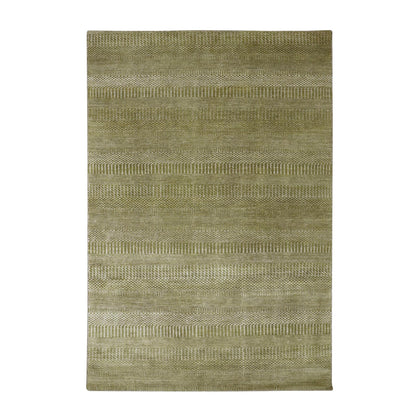 6'X8'9" Shades Of Brown Modern Grass Design Hand Knotted Wool & Silk Rug