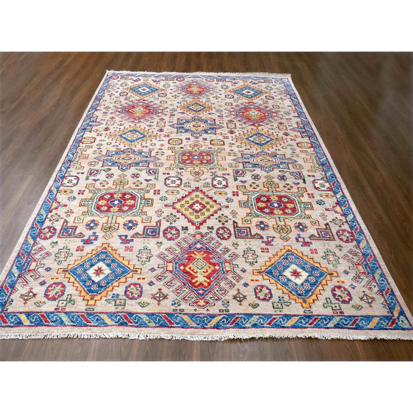 9'X11'10" Buttery Brown Geometric Design Wool Hand Knotted Oriental Rug