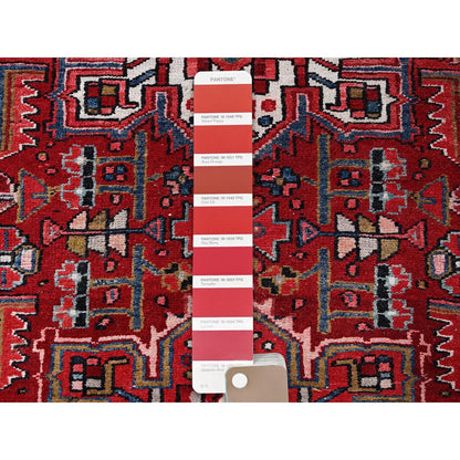 3'6"X11'5" Red Vintage Zoroastrian Heris Pure Wool Hand Knotted Runner Rug