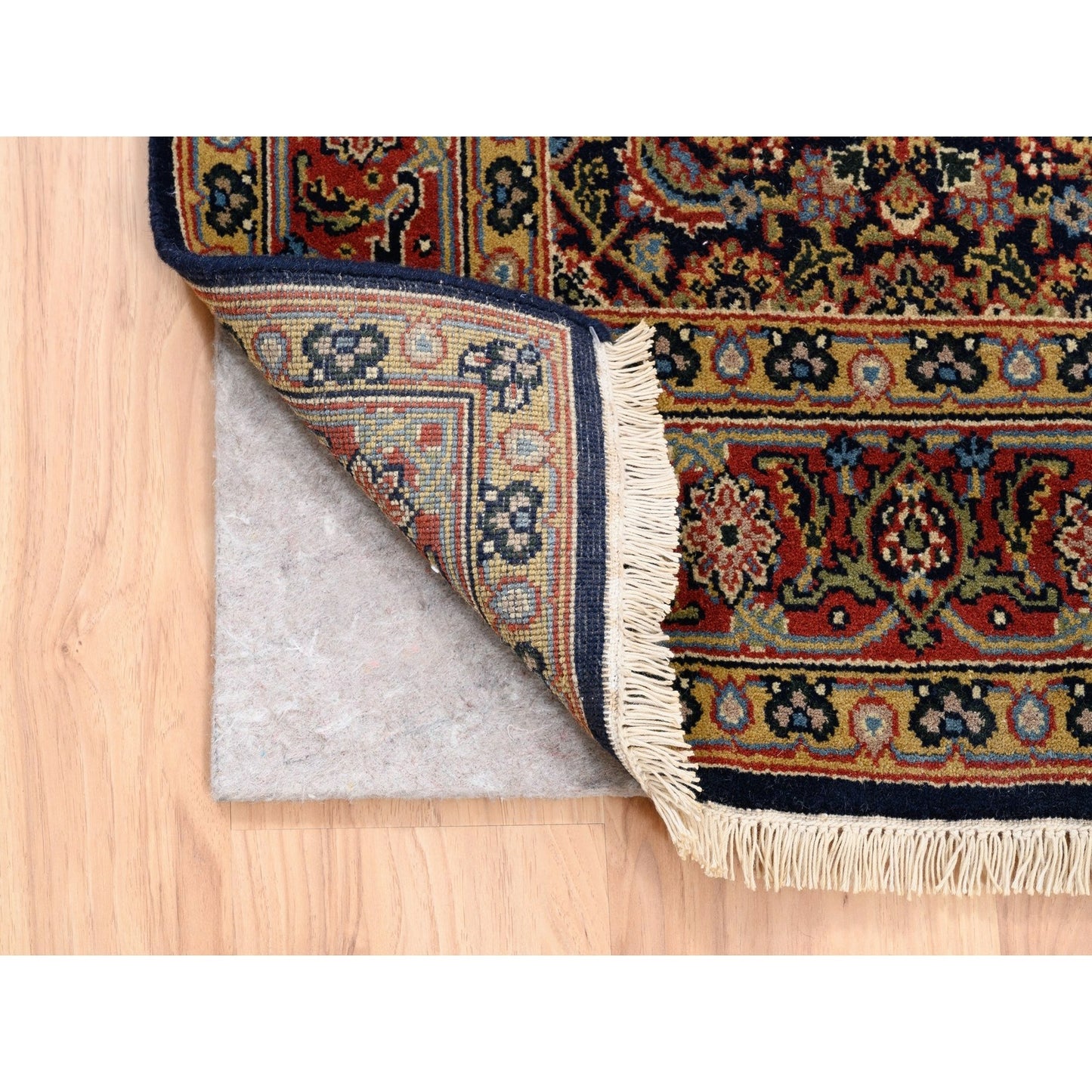 4'X6' Hand Knotted Midnight Blue All Over Herrita Design Pure Wool Rug