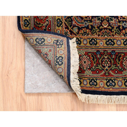 4'X6' Hand Knotted Midnight Blue All Over Herrita Design Pure Wool Rug